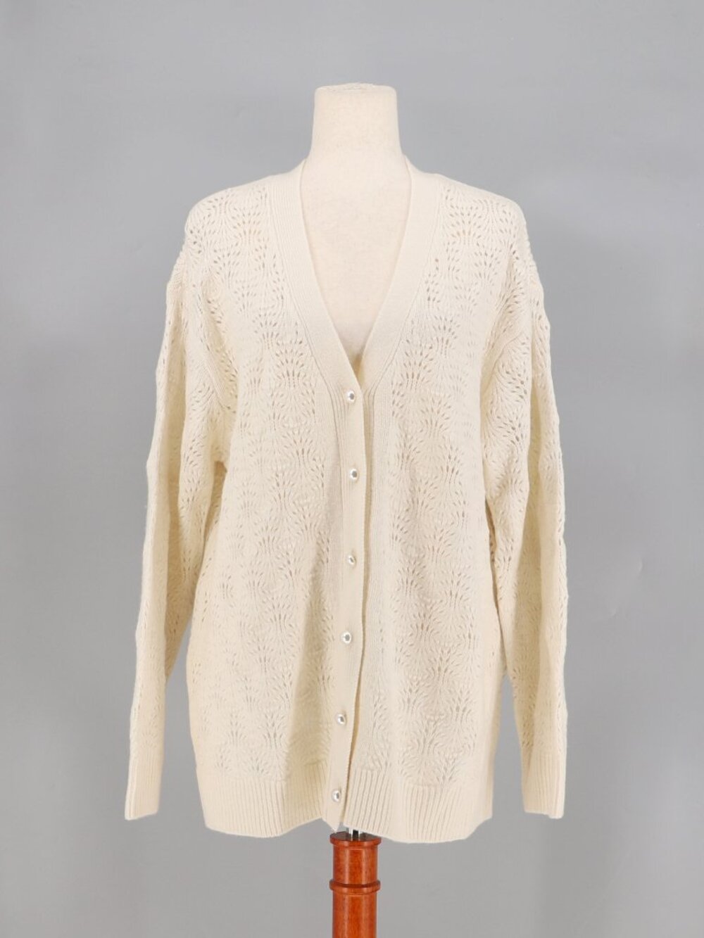 HILL HOUSE Pointelle Knit Merino Wool Cardigan Sweater in Ivory Size M